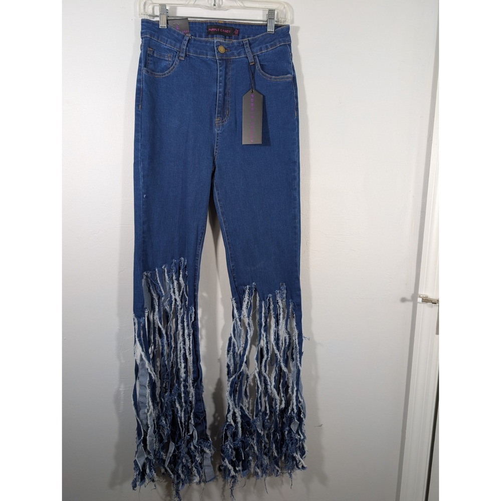 Purple Candy Jeans Womens Large‎ Fringe Bottom  Jeans New